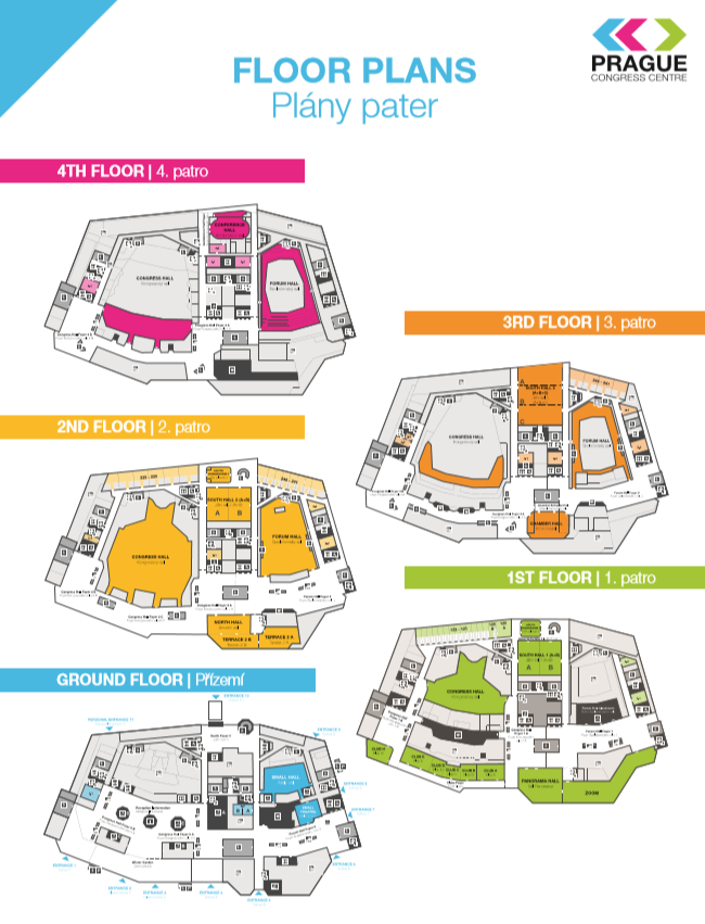 Prague Congress Centre floor plans — Ground to 4th floor
