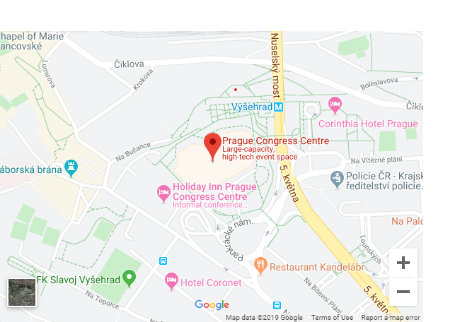 Map showing Prague Congress Centre and nearby hotels