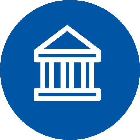 Building icon on blue background